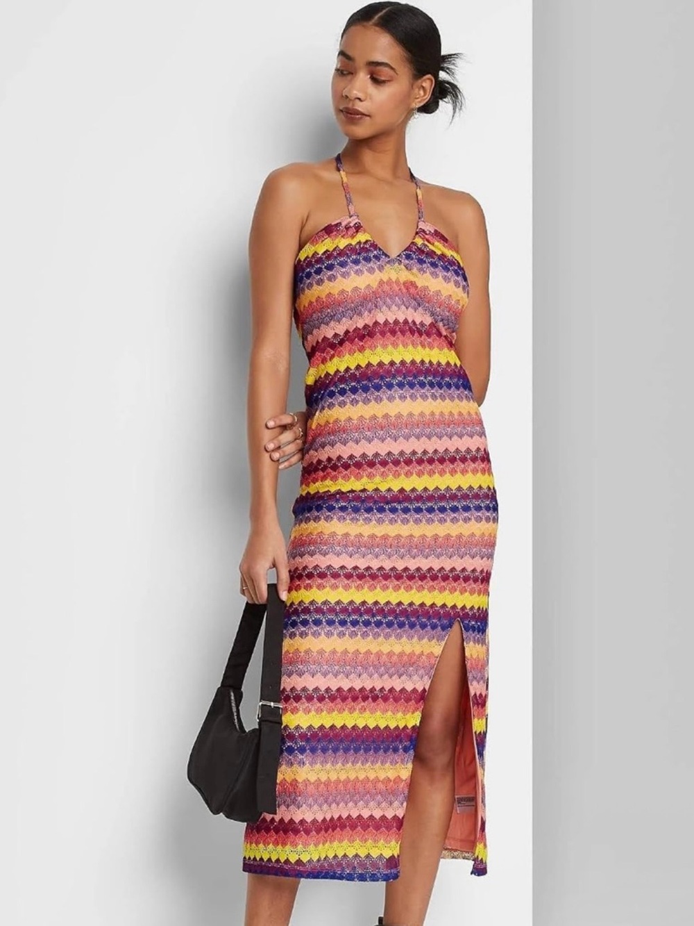 Wild Fable Crochet Halter Midi Dress Retro Stripe Boho Festival Size S